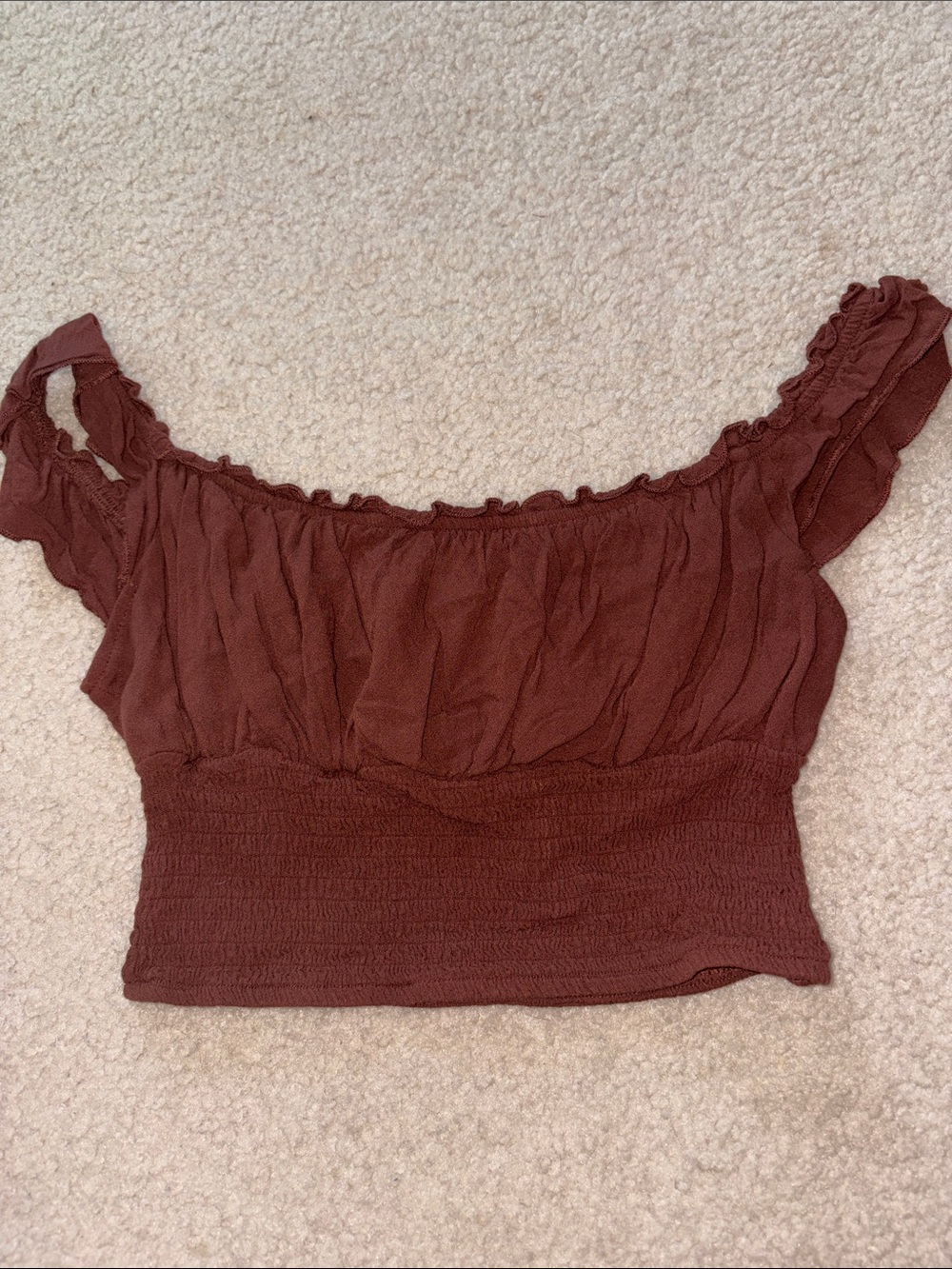 PacSun Rust Brown Off-Shoulder Smocked Crop Top